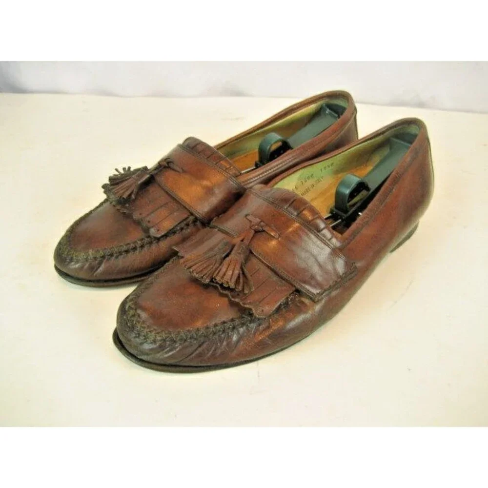 Mens Johnston&Murphy (Italy) Brown Leather Tassle Kiltie Casual Loafers sz 11.5D